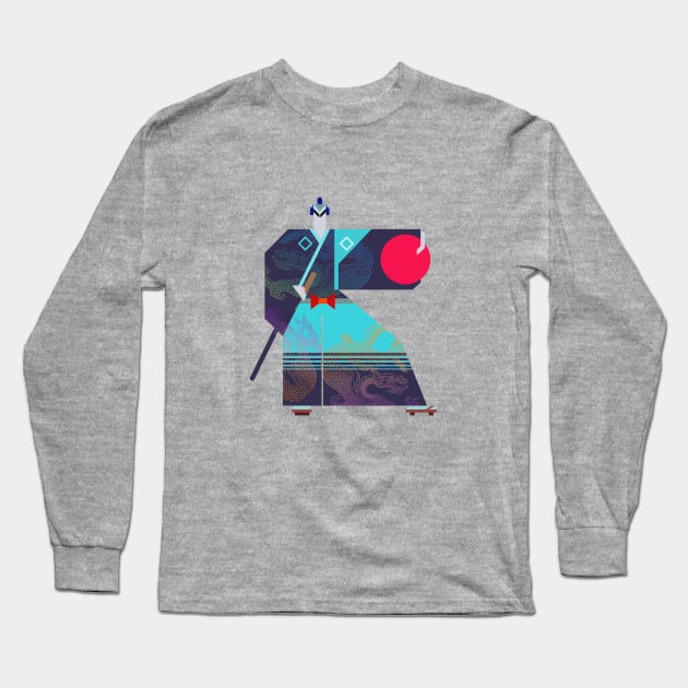 Geometrical Samurai Illustration Long Sleeve T-Shirt by Elefunk